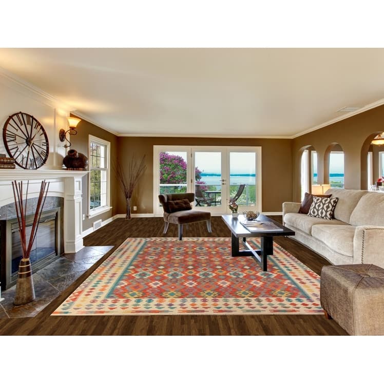 Kilim Oriental Area Rug Flatweave Tribal Wool Carpet - 8'3"x 11'5"