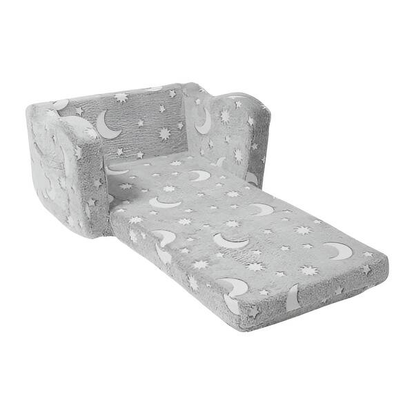 slide 2 of 9, Grey Fleece Glow Foldable Kids Sofa Chair with 25D Foam and Blanket - 24.01“L x 16.93” W x 15.75” H