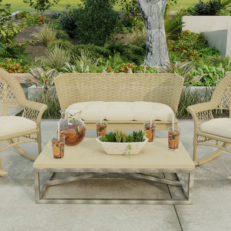 Sunbrella 44" x 18" Contoured Outdoor Wicker Bench Cushion - 18'' L x 44'' W x 4'' H - Canvas Antique