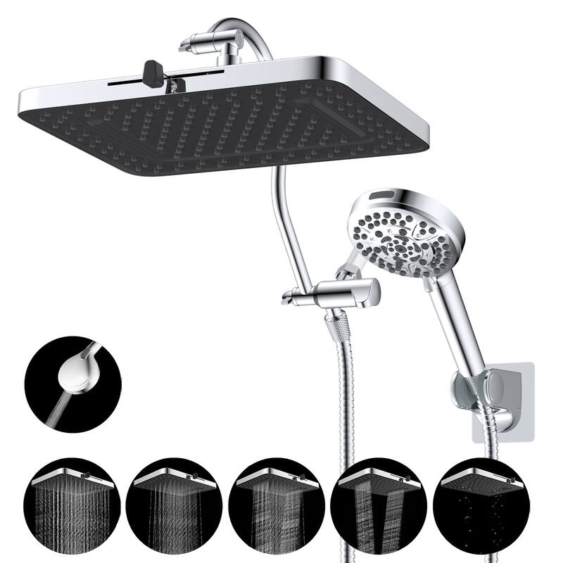 Dual Showerhead Combo, 5-spray 13'' Shower Head, 10-mode Hand Spray - Chrome