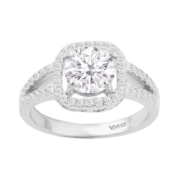 slide 1 of 5, Sterling Silver with Moissanite and Genuine White Diamond Halo Ring