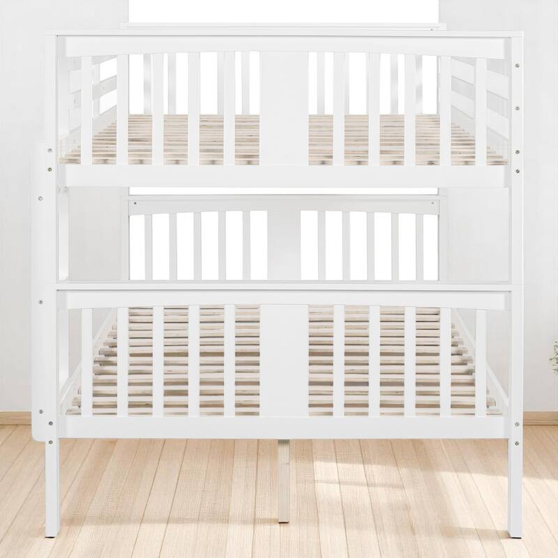 Full Over Full Bunk Bed with Convertible Design, Wooden Frame with Guardrails, No Box Spring Required,Guest Room Furniture