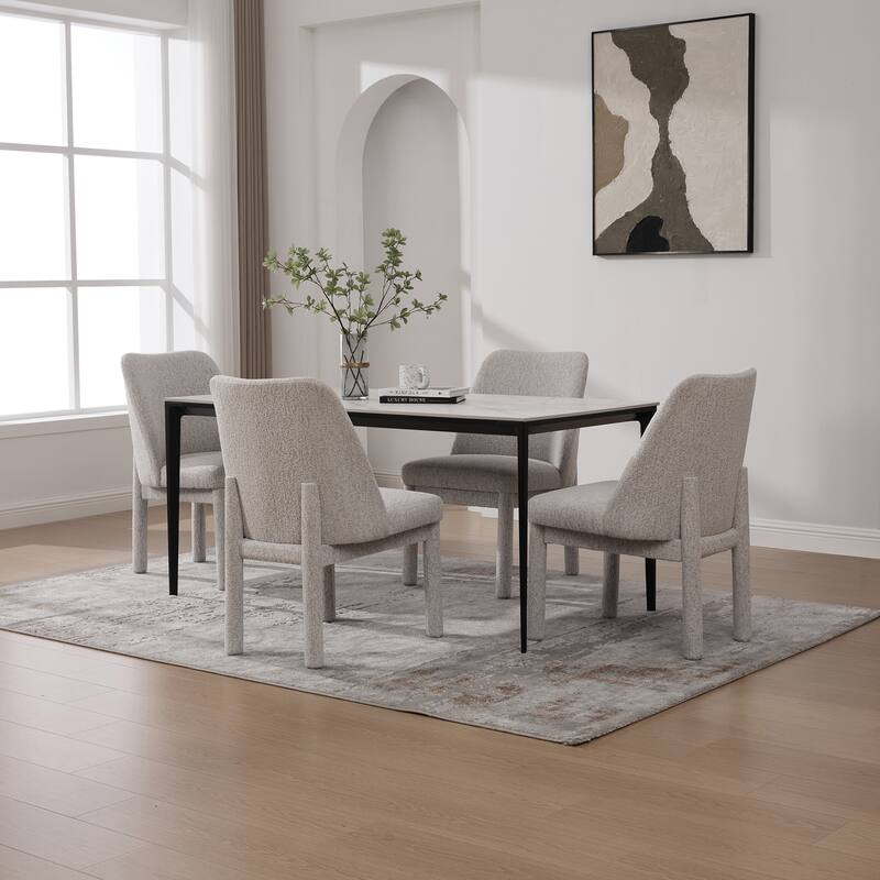 21.46" Wide Modern Minimalist Dining Chair Set Of 4, Chenille Upholstered, Rubberwood Legs, High Curved Backrest