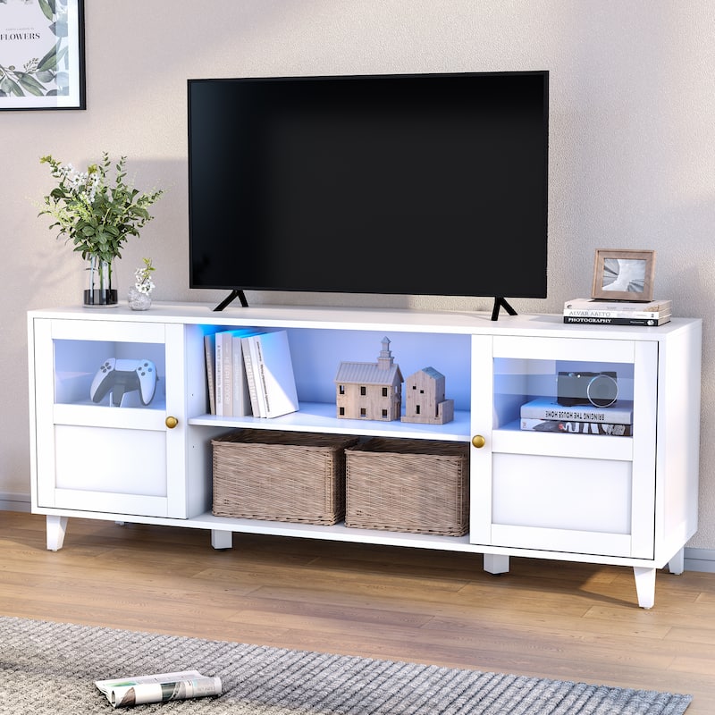 TV Stand Console Living Room Storage Shelves Entertainment Center with LED Lights - 59.7 in W * 22.6 in H * 16.1 in D