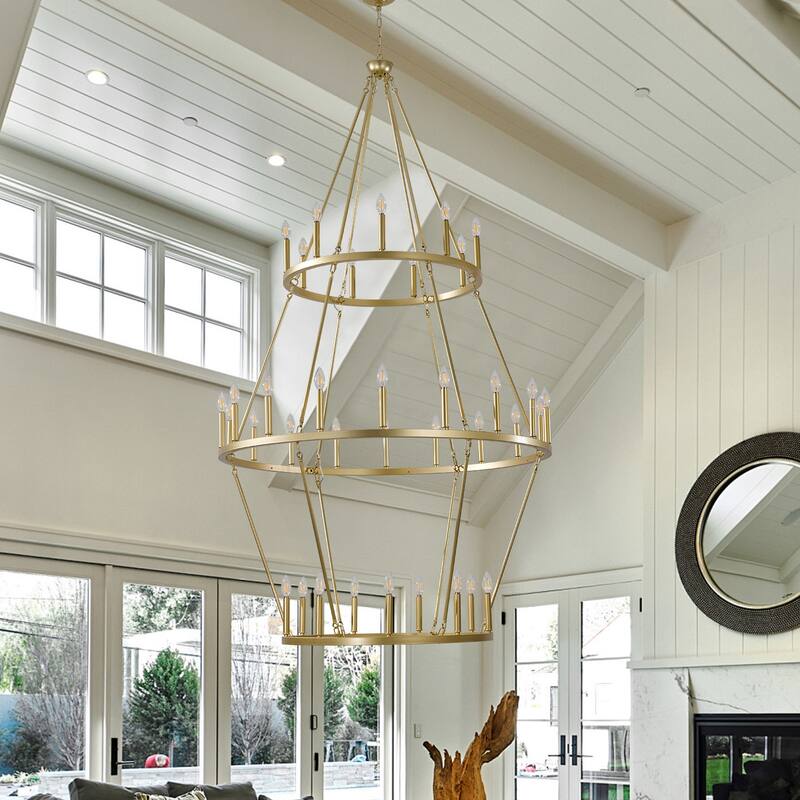 36 - Light Grand Multi Tiered Wrought Iron Chandelier, Candle - Style Lights for High Ceilings - 80.71"