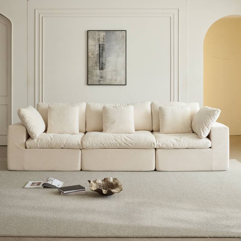 Modular Sectional Sofa, Compressed Sectional Sofa Modern Minimalist Style Final Couch, Sleeper Sofa for Living Room - Beige+White