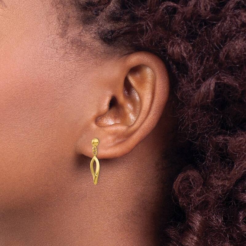Curata 14k Yellow Gold 21x6mm Tear Drop Dangle Post Earrings