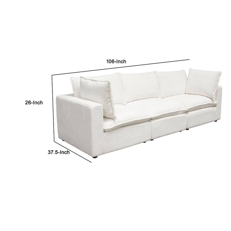 Agg 3pc Modular Sofa, Ivory Faux Shearing Fabric, 2 Accent Pillows
