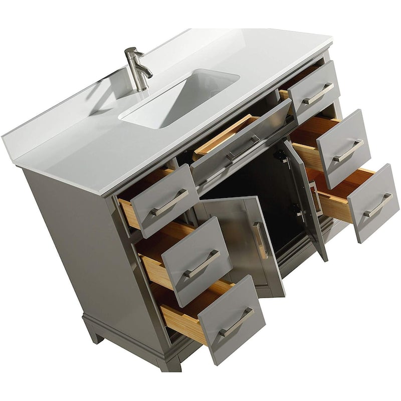 Vanity Art 48" Single Sink Bathroom Vanity Set with Engineered Marble Top and Free Mirror