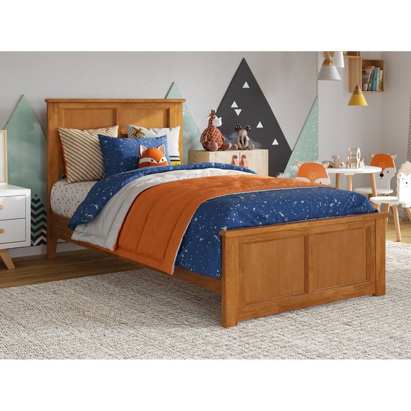 Light Toffee Twin Solid Wood Low Profile Platform Bed with Matching Footboard and USB Turbo Charger