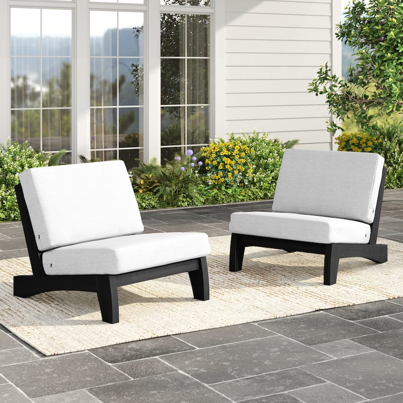 Set of 2 Patio Teak Wood Outdoor Club Chair with Cushions