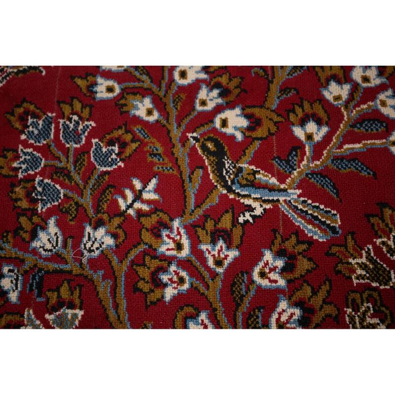 Animals Red Floral Kashan Turkish Area Rug Machine-Made Carpet - 9'7" x 12'8"