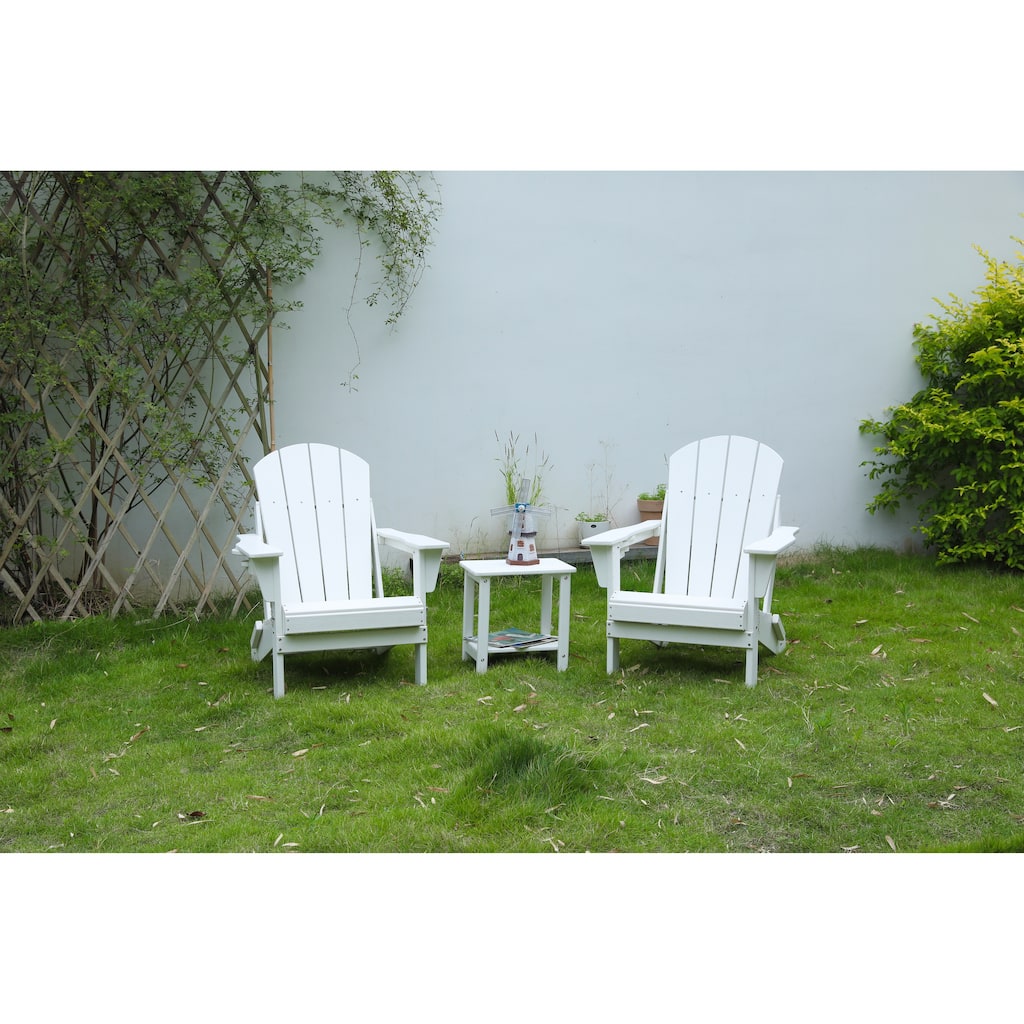 Adirondack Chair Set with Side Table, Folding Adirondack Chairs with Cup Holder, Outdoor Lounge Chairs, 3-Piece