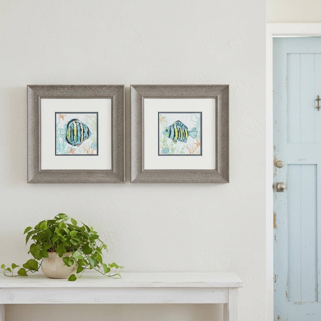 HomeRoots Set Of Two Striped Tropical Fish Brown Framed Wall Art