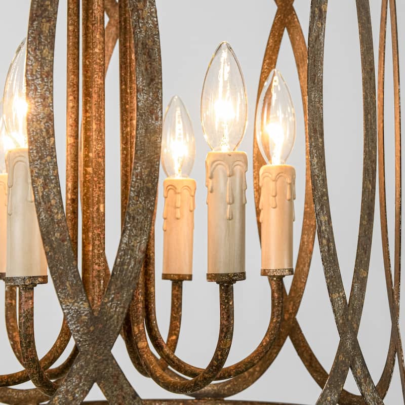 4-light Retro Bronze Rusted Finish Drum/Cylinder Frame Design Chandelier For Use in Kitchen Island, Dining Rooms