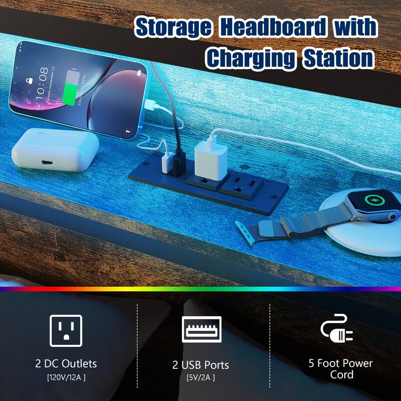 Full Size Metal Bed Frame with LED Headboard, USB Charging, Sturdy Steel Slat Support, Noise-Free Design, Under-Bed Storage