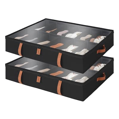 2-Pack Underbed Shoe Storage Organizer with Adjustable Dividers, 24 Pairs Fabric Shoe Storage Box - 30" W x 24.5" D x 5.25" H