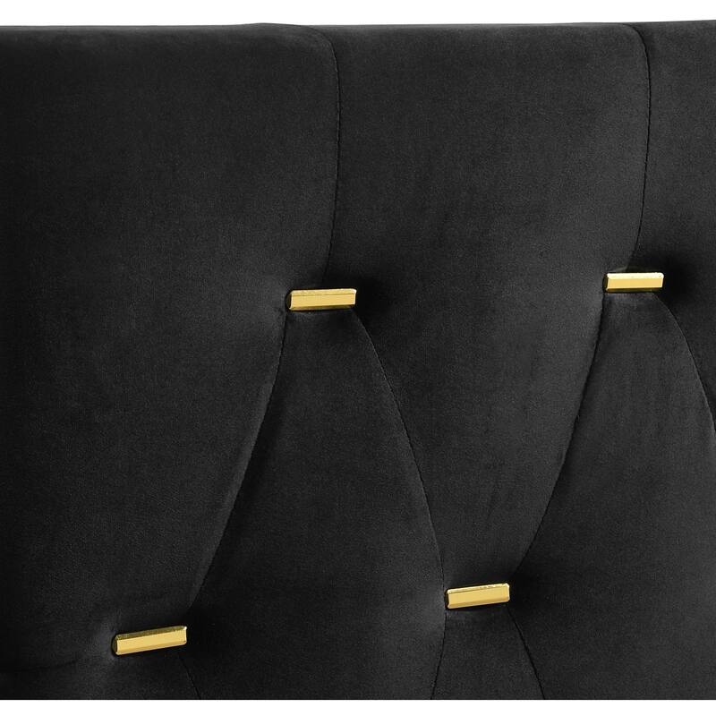 Luxury Black Velvet Upholstered Queen Bed with Gold Accents