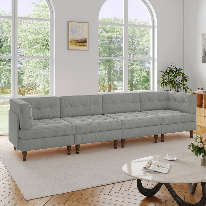 UIXE 4-Piece Corduroy Upholstered Modular Sectional Sofa for Living Room