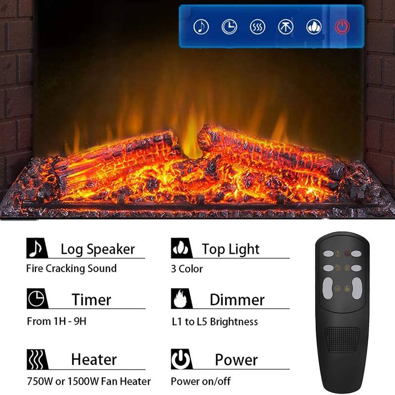 Electric Fireplace Heater with Log set & Realistic Flame
