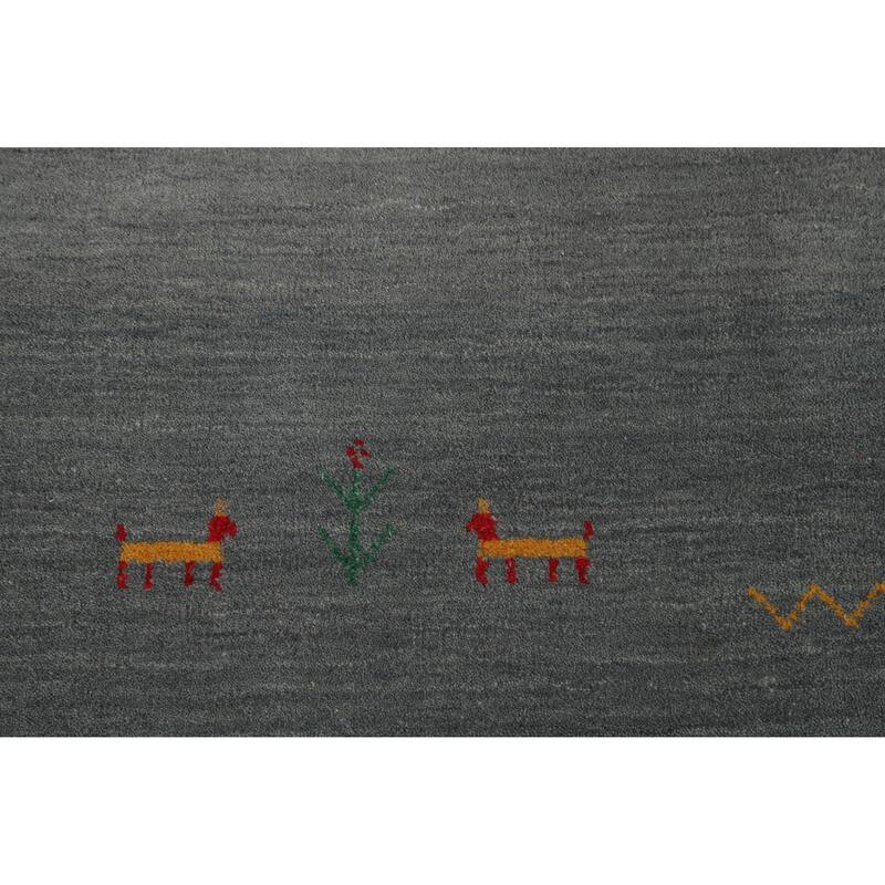 Hand Knotted Oriental 100% Wool Carpet Tribal Stripe Greys & Charcoal Gabbeh Area Rug - 5' 9'' X 4' 3''