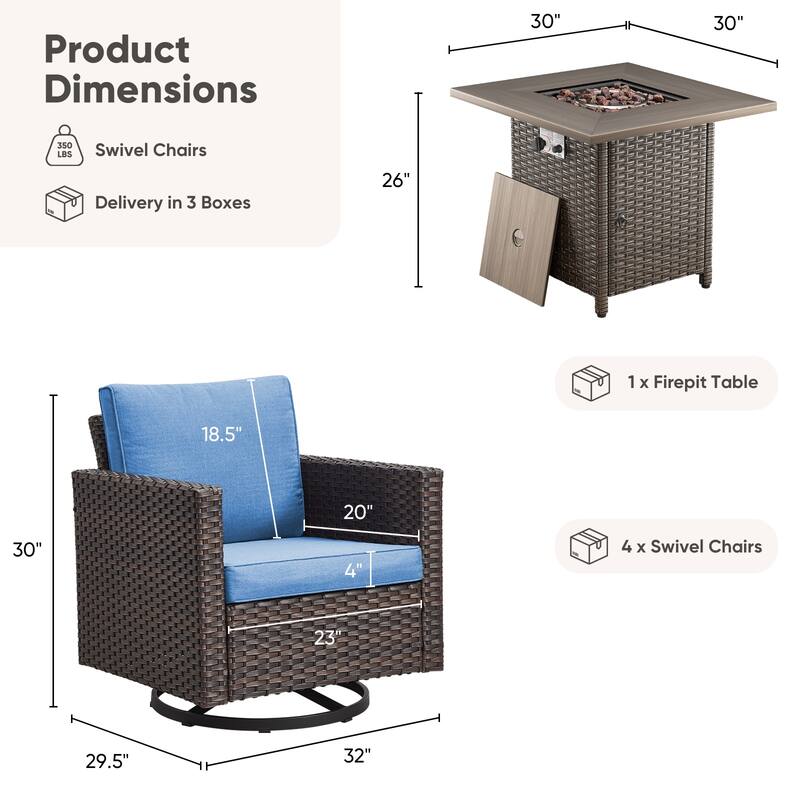Outdoor Pocassy Glider Chairs Patio Chairs with Fire Table