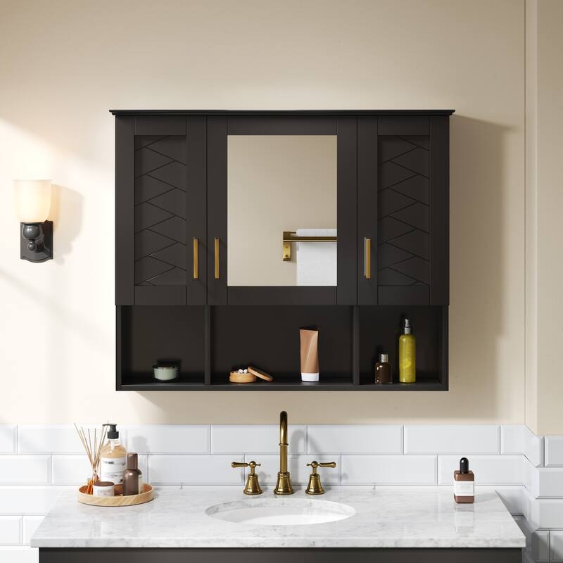 35" 2-in-1 Wall Mounted Medicine Cabinet with Adjustable Shelves & Soft Close Doors, High-Define Mirror with Storage