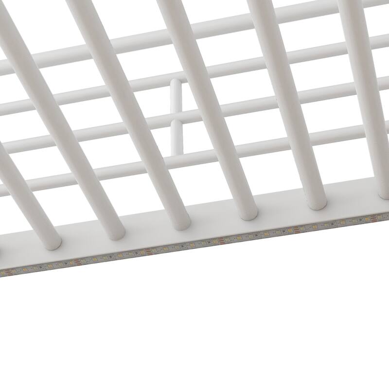 Full Size Metal Loft Bed with Desk, Storage Staircase, Wardrobe, and LED Light, White