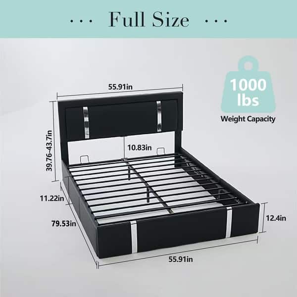 Upholstered Full Lift Up Storage Bed Frame with LED Lights Headboard ...