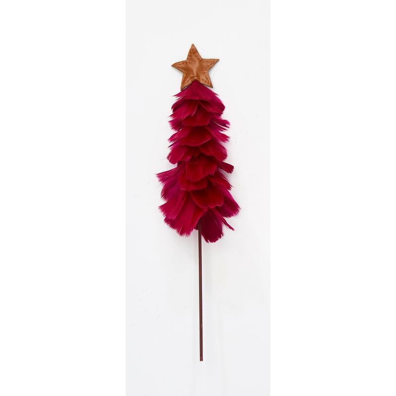 9" Feather Tree with Star on 10" Stick, Burgundy, Set of 3