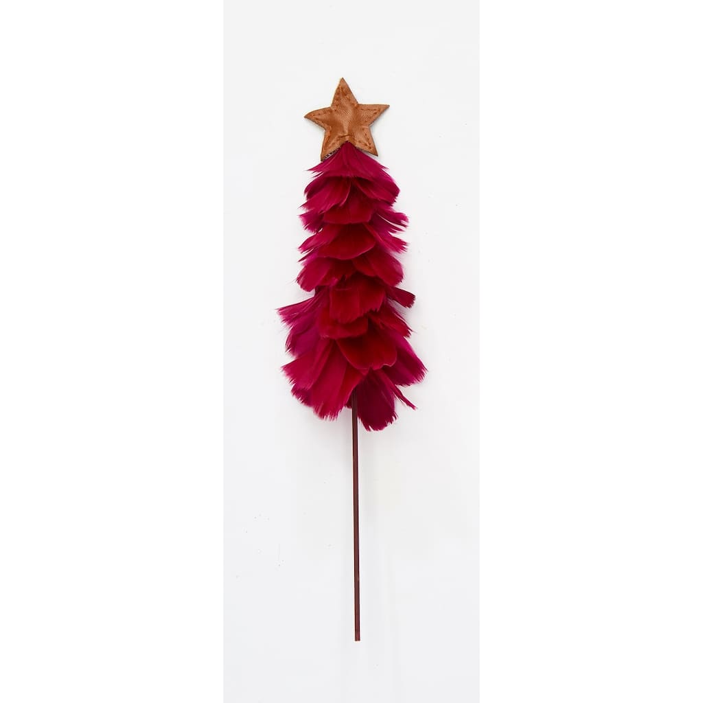 9" Feather Tree with Star on 10" Stick, Burgundy, Set of 3