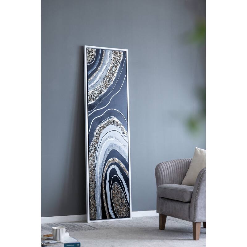 Modern Wall Decor Rectangle Framed Oil Painting with Gemstones and Crystals, for Matching Various Interior Styles