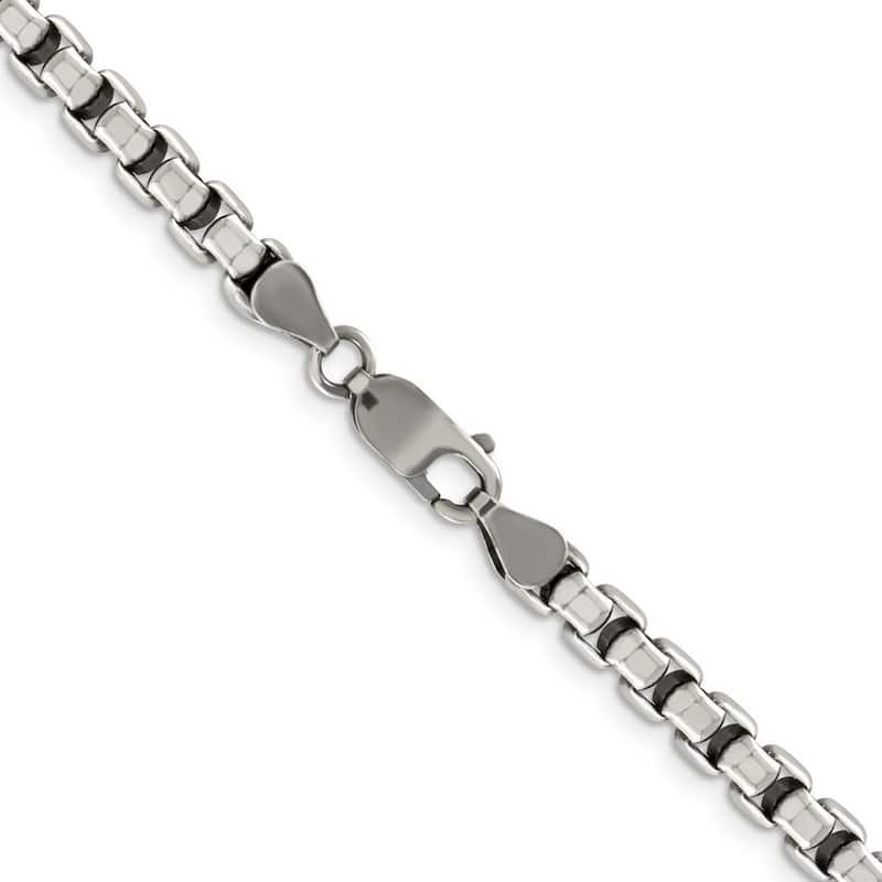 Curata 925 Sterling Silver 5.2mm Round Box Chain Necklace for Men