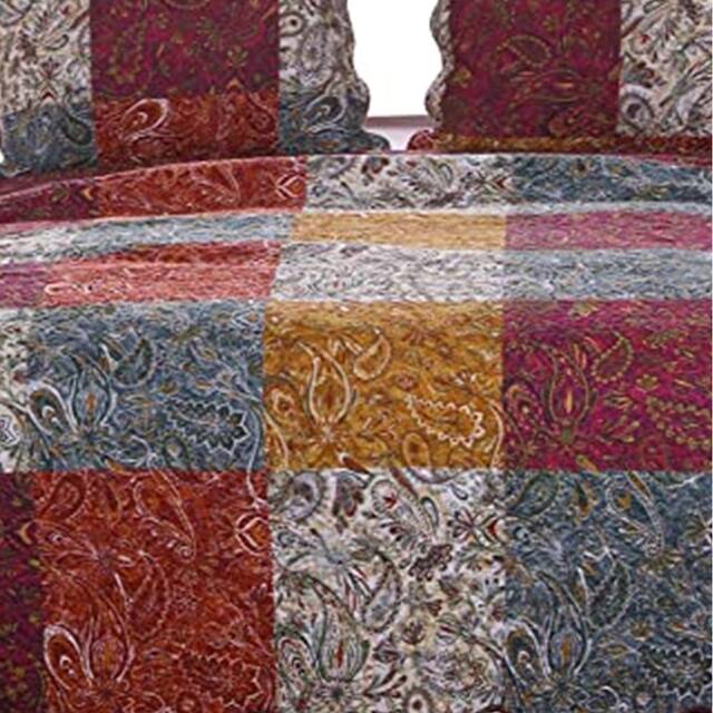 2 Piece Cotton Twin Size Quilt Set with Paisley Print, Multicolor