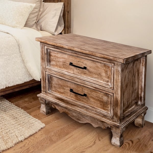 Rustic Distressed Solid Wood 2-Drawer Nightstand Bed Side Table - Bed ...