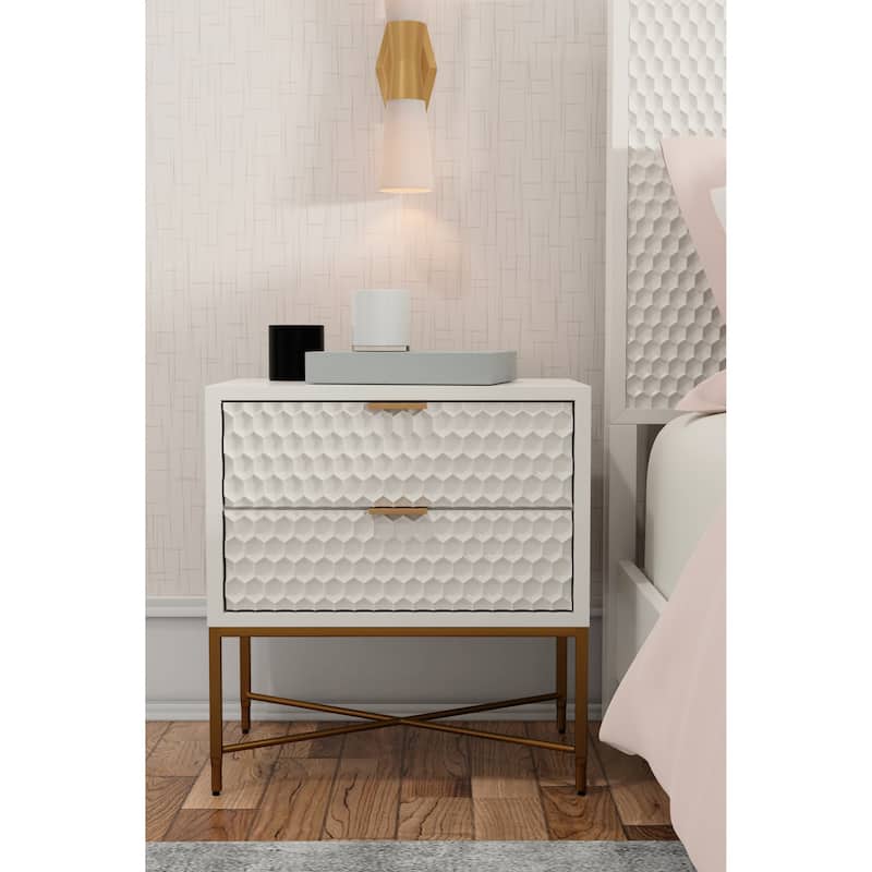 Origins by Alpine White Pearl Wood 2-drawer Nightstand