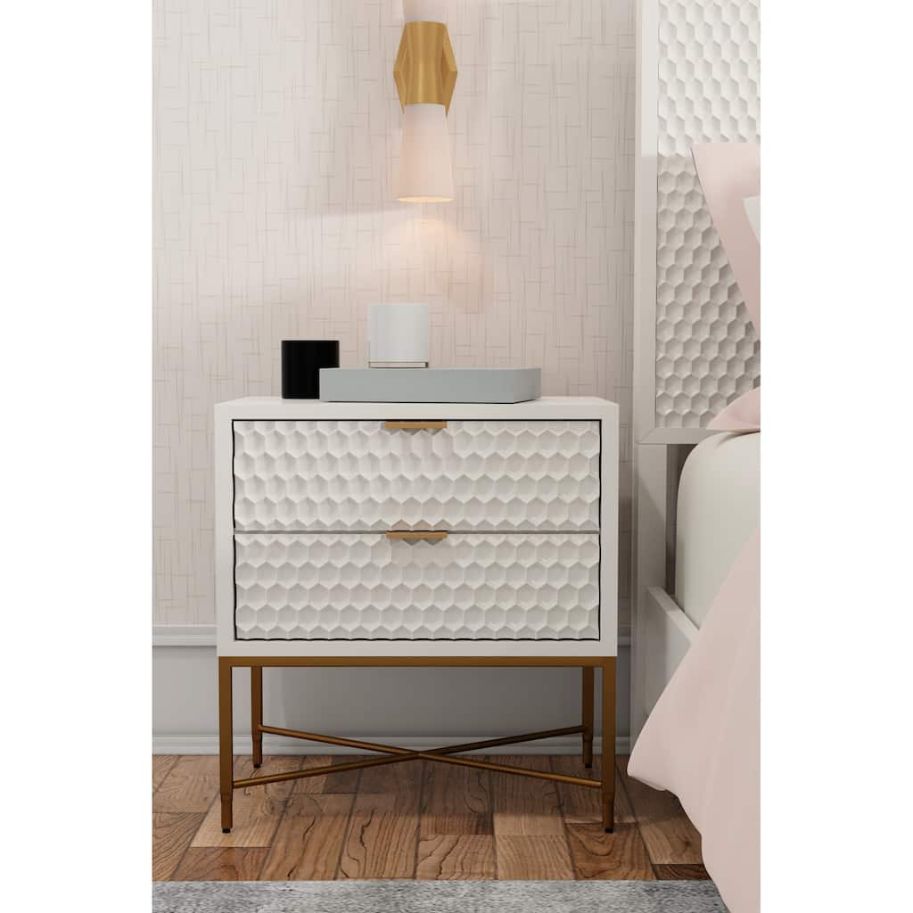 Origins by Alpine White Pearl Wood 2-drawer Nightstand
