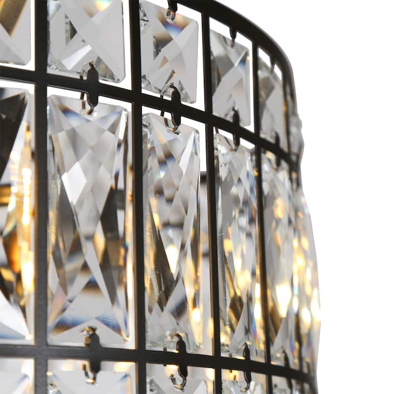 Aulia Modern 3-Light Black Crystal Drum Chandelier for Living Dining Room