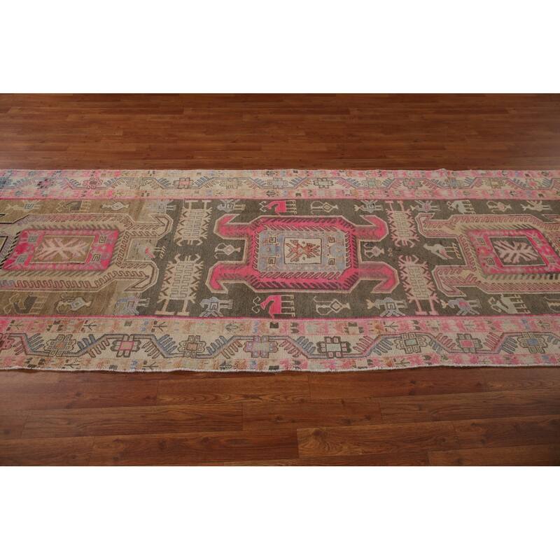 Tribal Meshkin Persian Vintage Runner Rug Handmade Wool Carpet - 3'8" x 10'9"