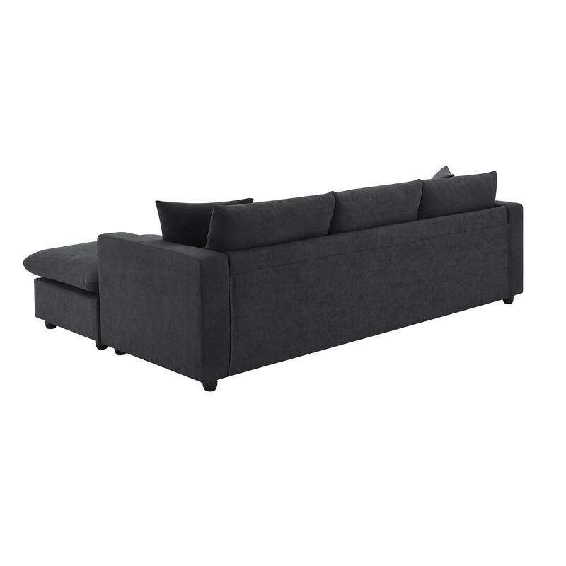 L-shaped Couch Set with 2 Free pillows,4-seat Polyester Fabric Couch Set with Convertible Ottoman for Living Room, Apartment