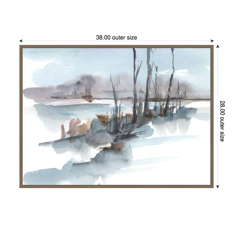 Winter Stream Watercolor I by Ethan Harper Framed Canvas Wall Art Print - Sylvie Dark Gold - 38 x 28 in