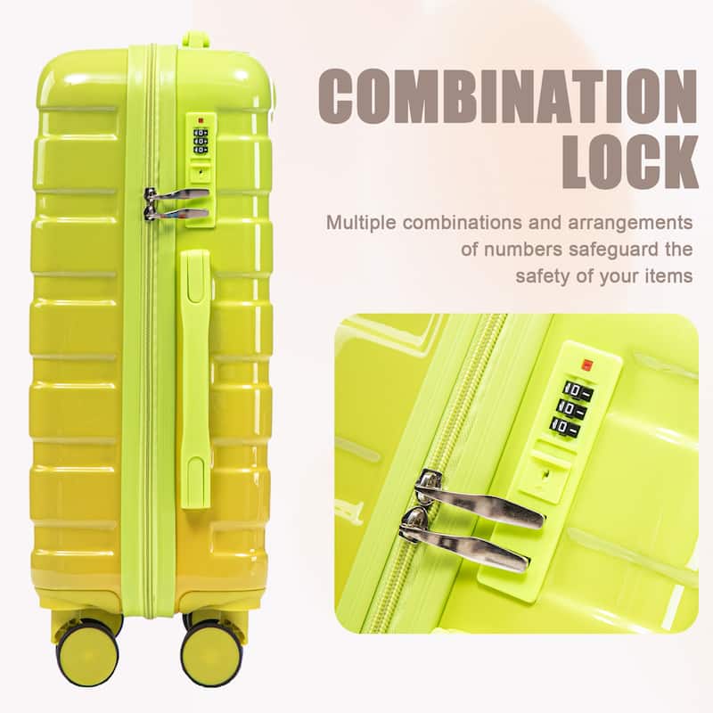 14In 20In 2 pcs in PC Spinner Wheel Luggage, Carry on Suitcase, With Gradient Color and Combination Lock