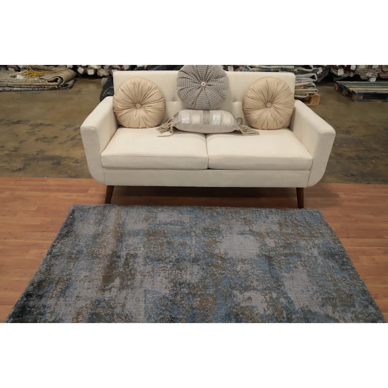 Hand Knotted Oriental Viscose Silk Carpet Modern Abstract Greys & Charcoal Abstract Area Rug - 6' 0'' X 4' 0''