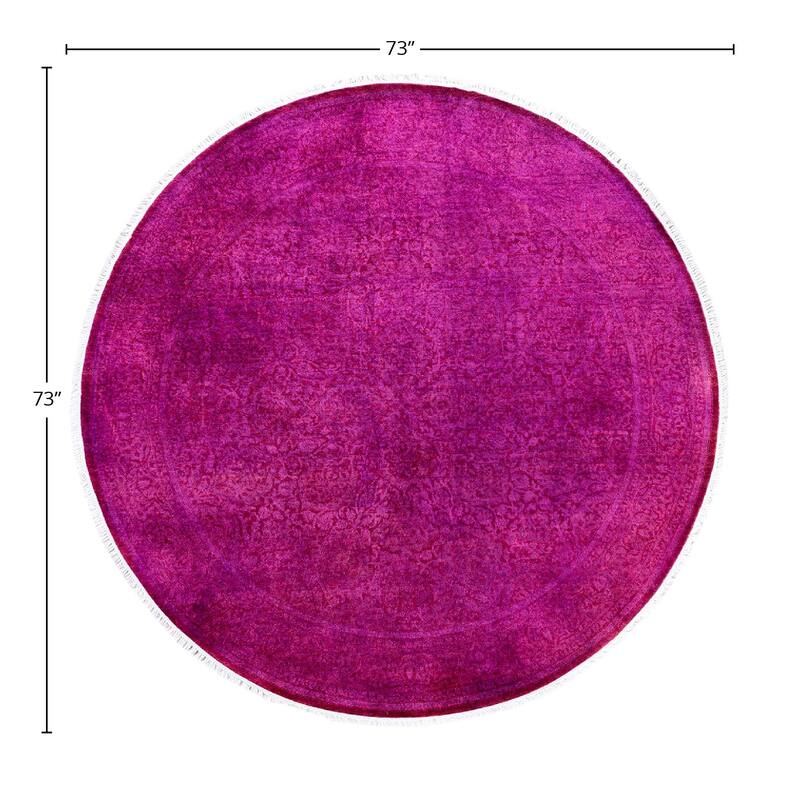 Contemporary Overdyed Wool Hand Knotted Round Area Rug - 6' 1" x 6' 1"