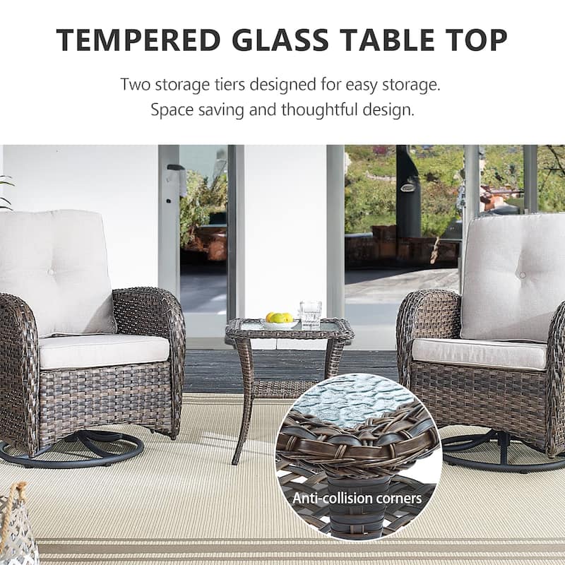 Outdoor Rocker Patio Chairs 360 ° Swivel with Ottoman