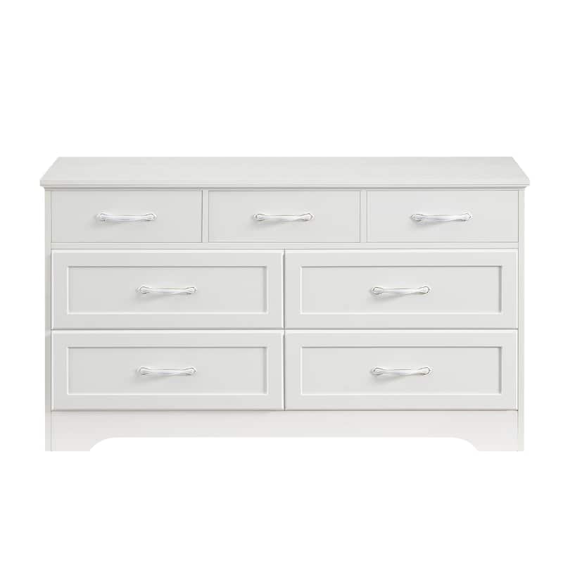 Modern Drawer Dresser Clothes Organizer with 7 Drawers Metal Handle Anti-Tip Device, for Living Room Bedroom Hallway, White