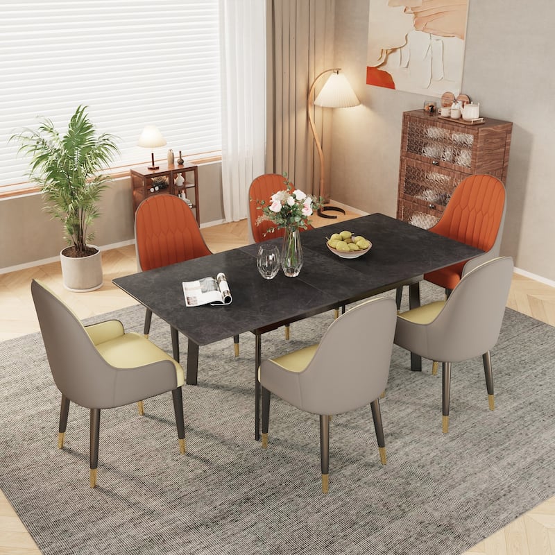 Large Extendable Kitchen Slate Dining Table Rectangular and Metal Legs - Dark Grey
