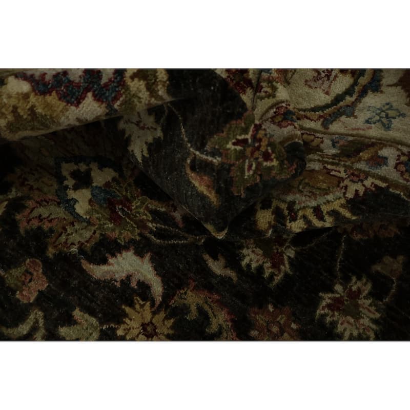 Hand Knotted Oriental 100% Wool Carpet Traditional All-Over Black Peshawar Area Rug - 9' 0'' X 6' 2''