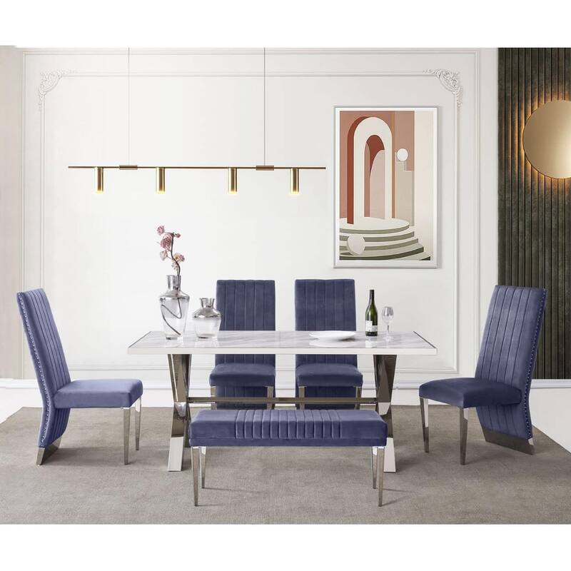 Modern Luxury Upholstered Bench Dining Room Channel Ottoman with Gold Stainless Steel Legs