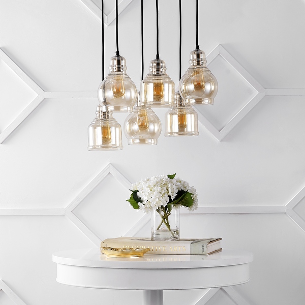 Cooper 18.88 6 Light Bohemian Farmhouse Iron Glass Cluster LED Pendant Nickel Champagne by Jonathan Y
